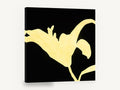 Golden Lily Silhouette, yellow lily silhouette on black, floral canvas wall art print ready to hang
