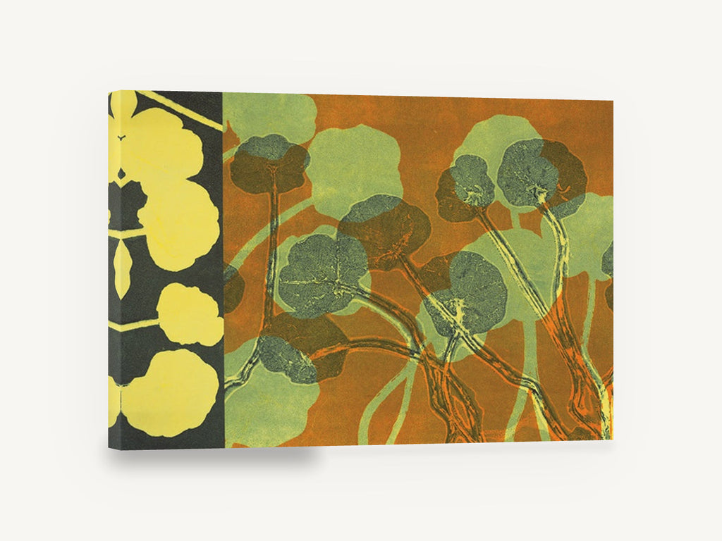 Nasturtium Leaf Overlay, nasturtium leaf printmaking botanical, floral canvas wall art print ready to hang