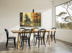 Amber Pond Reflections landscape canvas print on the wall of a dining room