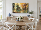 Amber Pond Reflections landscape canvas print on the wall of a Hamptons dining room