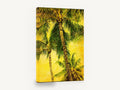 Golden Palm Canopy, yellow sky palm trees photograph, floral canvas wall art print ready to hang
