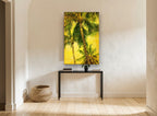 Golden Palm Canopy floral canvas print on the wall of a hallway