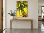 Golden Palm Canopy floral canvas print on the wall of a entry hall