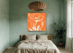 Orange Poppy Silhouette floral canvas print on the wall of a bedroom