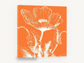 Orange Poppy Silhouette, white poppy on orange botanical illustration, floral canvas wall art print ready to hang