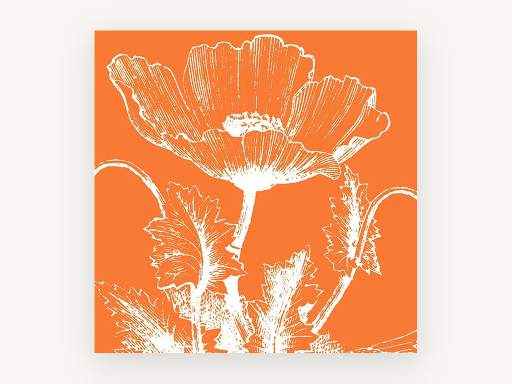 Orange Poppy Silhouette, floral canvas wall art print, front view
