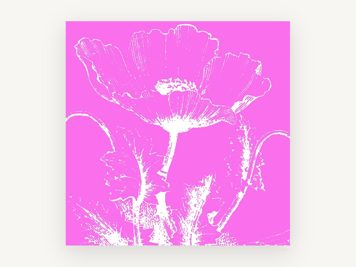 Pink Poppy Silhouette, floral canvas wall art print, front view