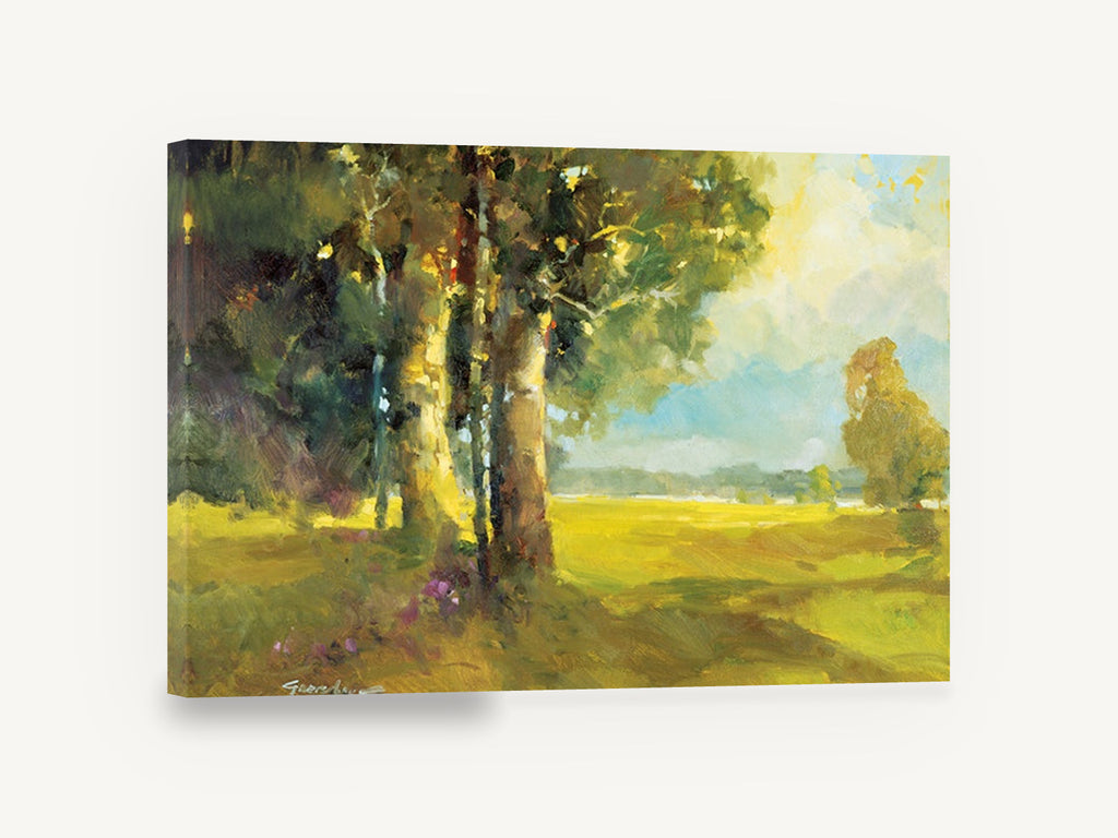 Sunlit Meadow Shade, sunlit meadow trees impressionist landscape, landscape canvas wall art print ready to hang
