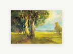 Sunlit Meadow Shade, sunlit meadow trees impressionist landscape, landscape canvas wall art print, front view