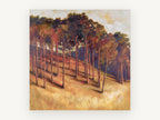 Amber Hillside Grove, sunlit hillside tree grove artwork, landscape canvas wall art print, front view