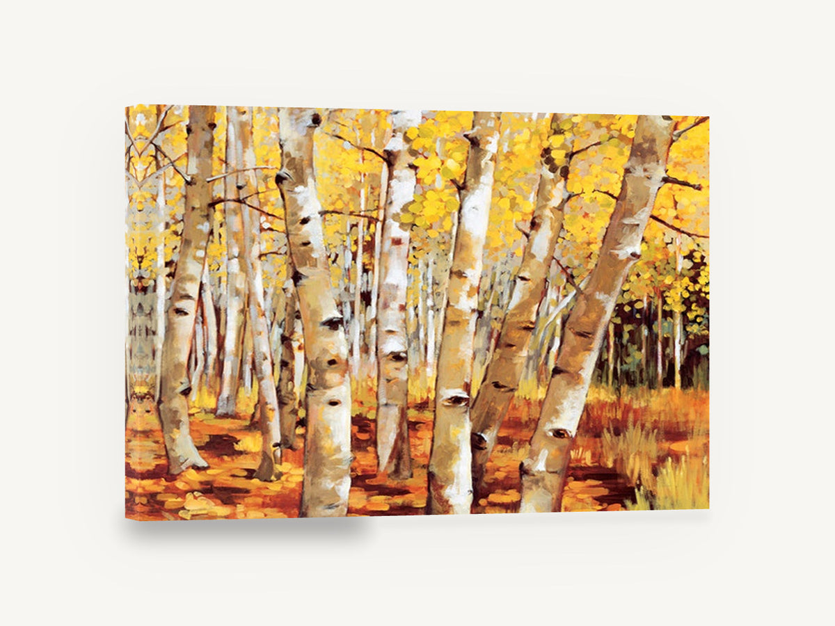 Golden Aspen Trunks, golden aspen grove autumn painting, landscape canvas wall art print ready to hang