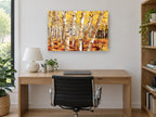 Golden Aspen Trunks landscape canvas print on the wall of a study