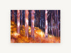 Backlit Amber Trunks, backlit forest trunks impressionist landscape, landscape canvas wall art print, front view