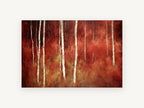 Crimson Birch Glow, red birch forest painting style art, landscape canvas wall art print, front view