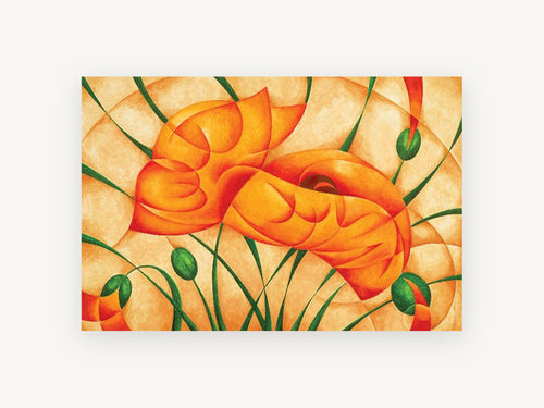 Amber Poppy Curves, floral canvas wall art print, front view
