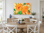 Orange Poppies in Facets floral canvas print on the wall of a Hamptons dining room