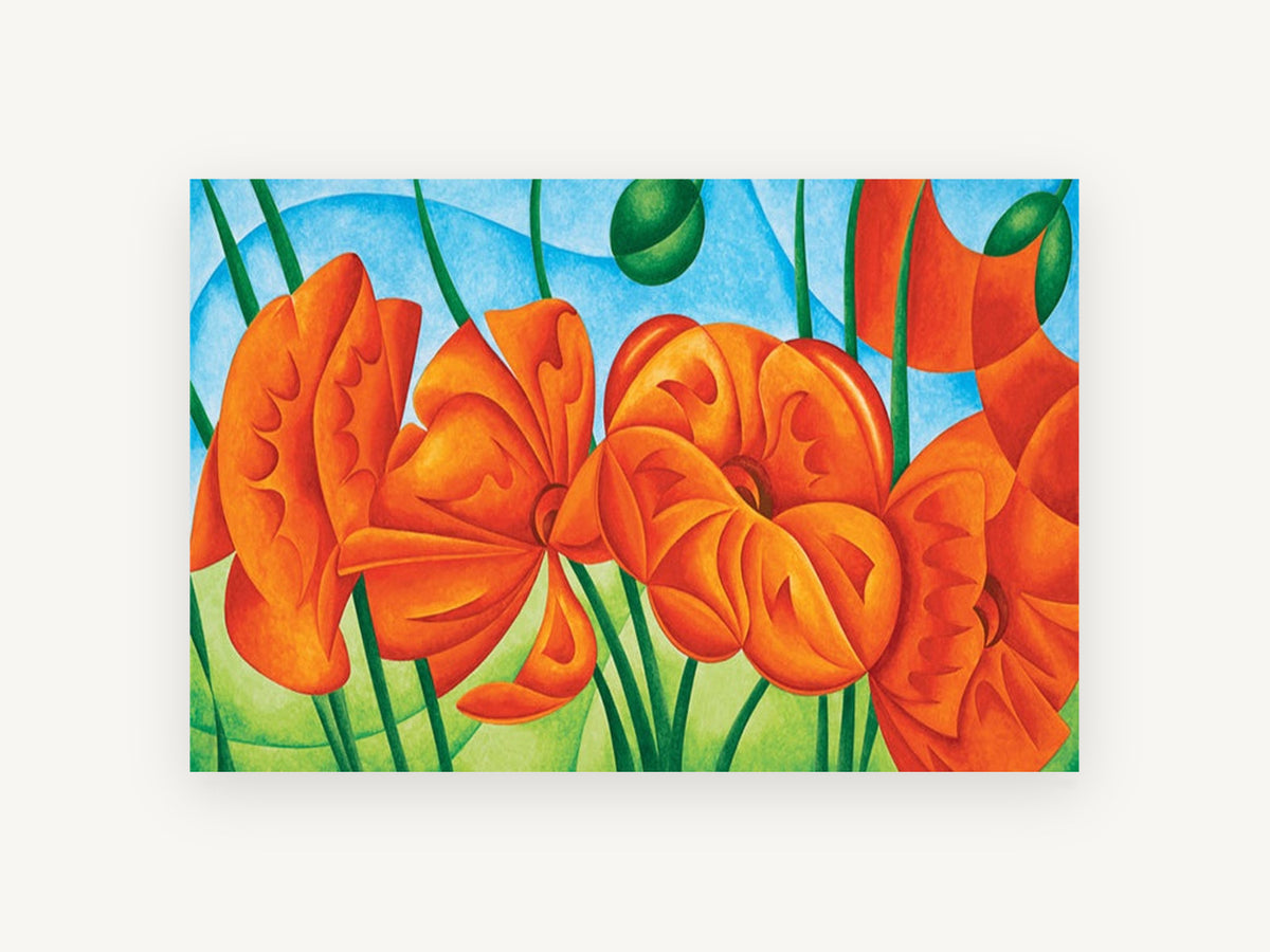 Orange Poppies Rising, floral canvas wall art print, front view