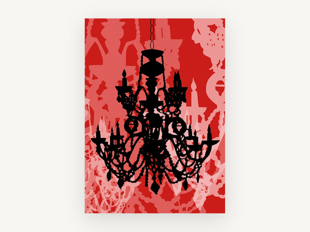 Scarlet Gilded Chandelier Glow, vintage canvas wall art print, front view