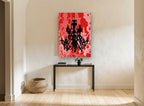 Scarlet Gilded Chandelier Glow vintage canvas print on the wall of a hallway