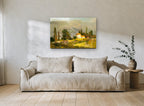 Sunlit Villa Hillside landscape canvas print on the wall of a living room