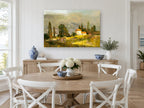 Sunlit Villa Hillside landscape canvas print on the wall of a Hamptons dining room