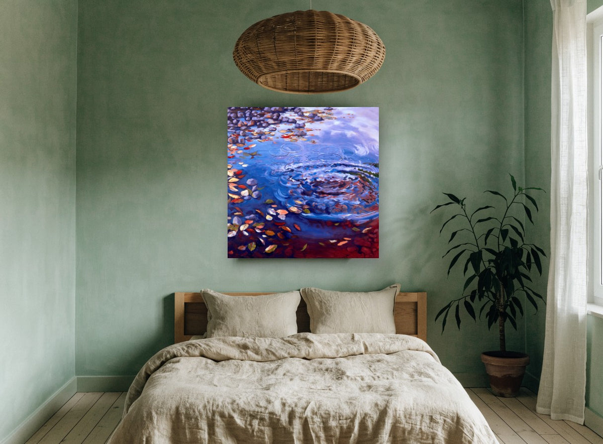 Ripples Among Leaves landscape canvas print on the wall of a bedroom