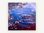 Ripples Among Leaves, autumn leaves pond ripples painting, landscape canvas wall art print, front view