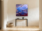 Ripples Among Leaves landscape canvas print on the wall of a hallway