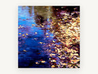 Autumn Pond Drift, autumn leaves pond reflection artwork, landscape canvas wall art print, front view