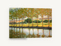 Poplars Beside Still Water, tree lined canal reflections painting, landscape canvas wall art print ready to hang