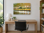 Poplars Beside Still Water landscape canvas print on the wall of a study