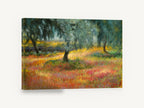 Olive Grove Blooms, olive trees wildflower meadow artwork, landscape canvas wall art print ready to hang