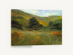 Poppy Meadow Hillside, orange poppy meadow landscape painting, landscape canvas wall art print ready to hang