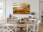 Autumn Orchard Shadows landscape canvas print on the wall of a Hamptons dining room