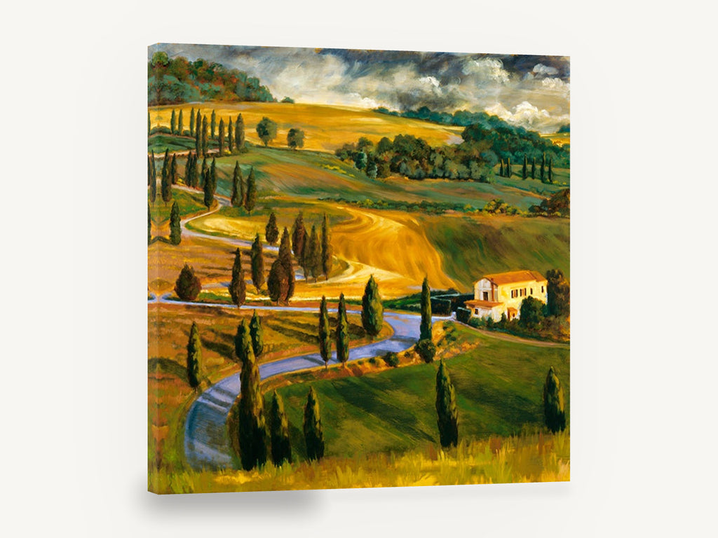 Cypress Road Farmhouse, tuscan style hills cypress landscape, landscape canvas wall art print ready to hang