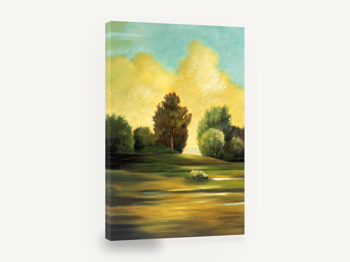 Golden Cloud Meadow, golden cloud tree meadow landscape, landscape canvas wall art print ready to hang