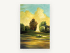Golden Cloud Meadow, golden cloud tree meadow landscape, landscape canvas wall art print, front view