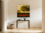 Crimson Grove at Dusk landscape canvas print on the wall of a hallway