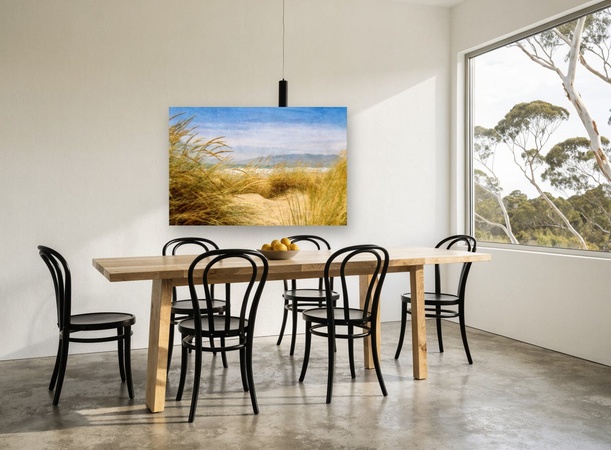 Golden Dune Lookout coastal canvas print on the wall of a dining room