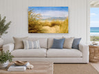 Golden Dune Lookout coastal canvas print on the wall of a beach house living room