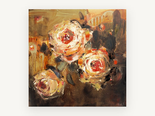 Amber Rose Trio, floral canvas wall art print, front view