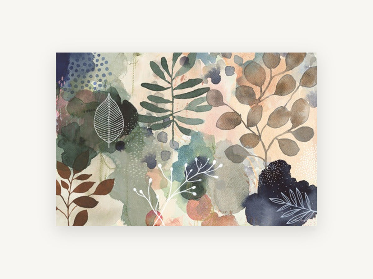 Layered Leaf Wash, floral canvas wall art print, front view