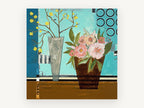 Peonies Against Turquoise, floral canvas wall art print, front view
