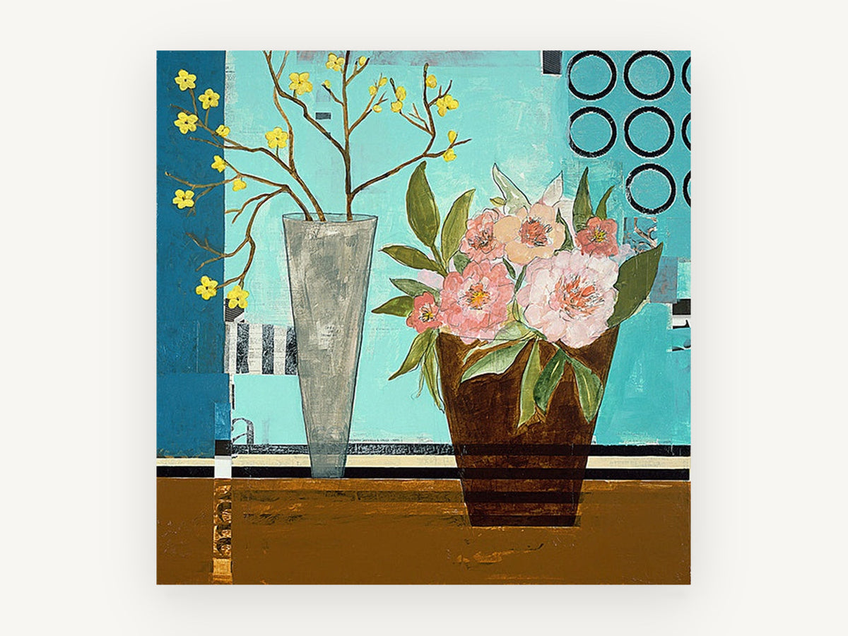 Peonies Against Turquoise, floral canvas wall art print, front view