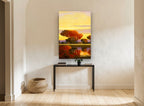 Amber Dusk Reflections landscape canvas print on the wall of a hallway