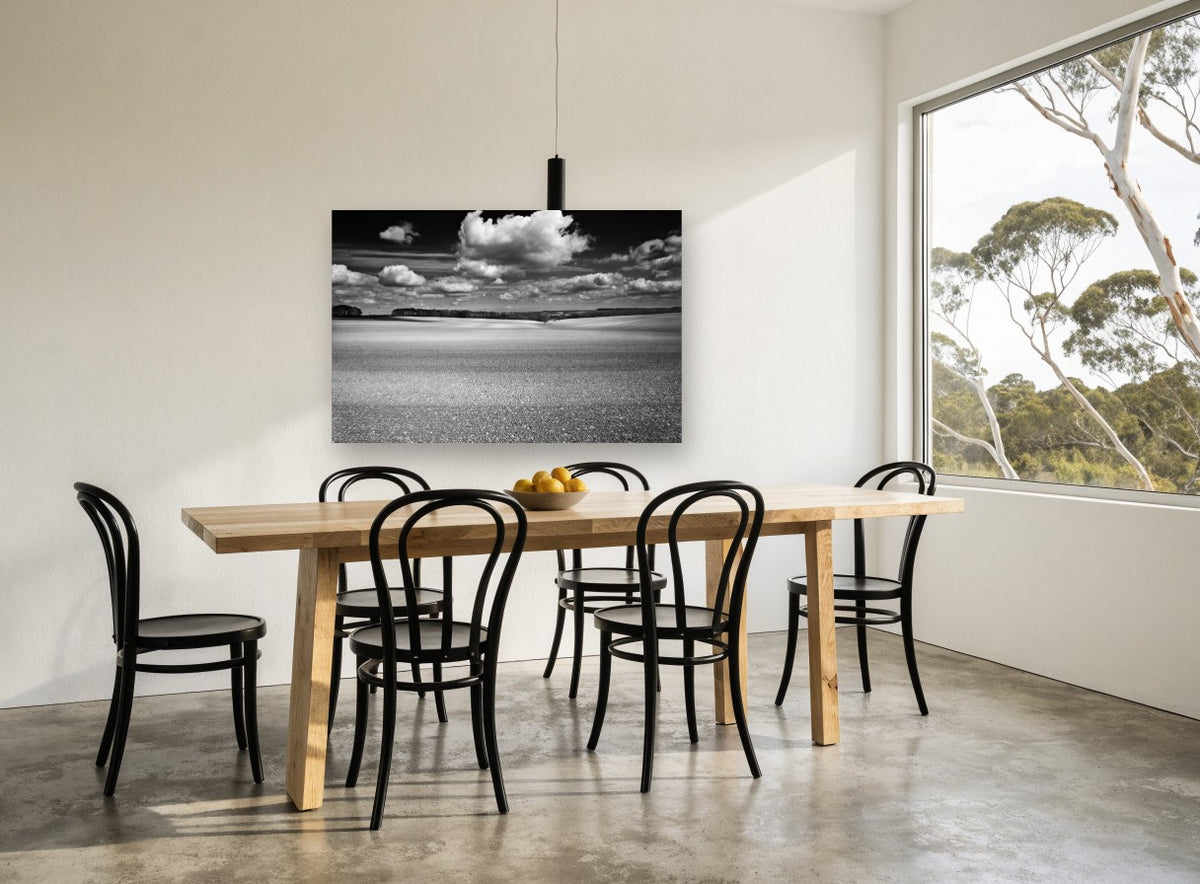 Ploughed Field Clouds landscape canvas print on the wall of a dining room