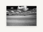 Ploughed Field Clouds, black and white field cloud photograph, landscape canvas wall art print, front view