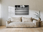 Ploughed Field Clouds landscape canvas print on the wall of a living room