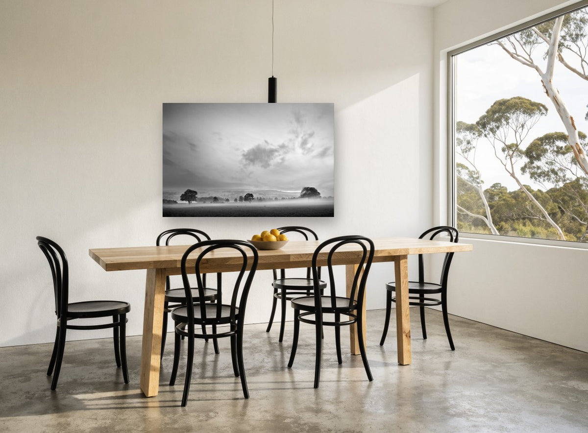 Mist Over the Paddock landscape canvas print on the wall of a dining room