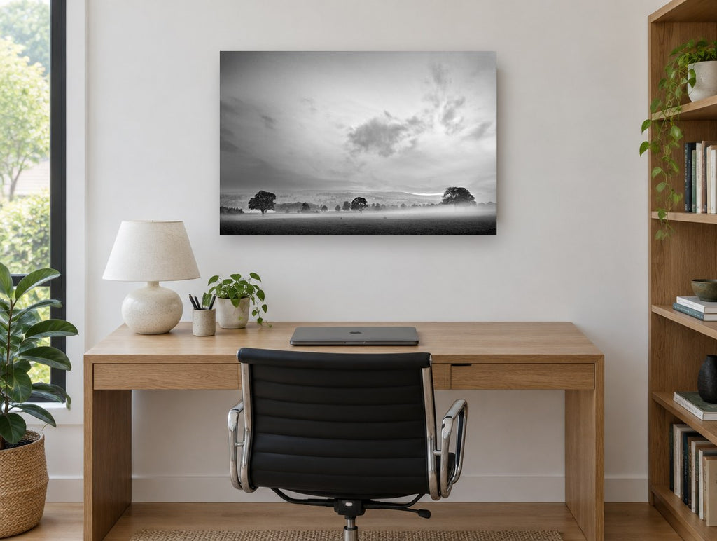 Mist Over the Paddock landscape canvas print on the wall of a study